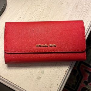Michael Kors red jet set travel trifold wallet